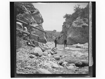 Two men in stream, Devil's Gate, Arroyo Seco, Pasadena