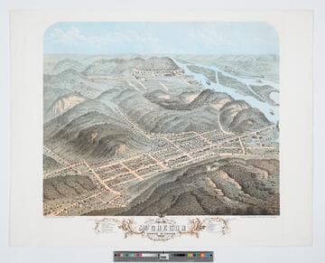Bird’s eye view of the city of McGregor and North McGregor, Clayton County, Iowa 1869
