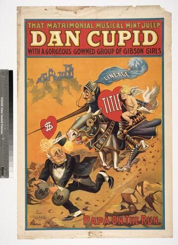 That matrimonial musical mint julep, Dan Cupid, with a gorgeous gowned group of Gibson girls