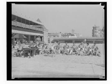 Group of people in front of Deauville Club in Santa Monica