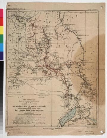 Dr. W. Junker's Reisen in Nordost- U. Cental-Afrika, Blatt No. 2. Karte der Routen in den Mudiríen. Rohl u. Bahr-el-Ghasál, sowie Übersicht der wichtigsten neueren Reisen in den Ägyptischen Äquatorialprovinzen / entworfen u. gezeichnet von B. Hassenstein