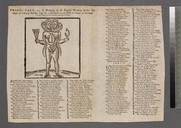 Pridu's [sic] fall  or a warning to all English women, by the example of a strange monster born by a merchant's proud wife at Vienna in Germany. To the tune of All you that love good fellows