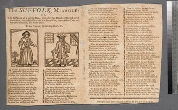 The Suffolk miracle  or, the relation of a young man, who after his death appeared to his sweet-heart, and carryed her behind him forty miles, in two hours time, and was never seen after, but in the grave. To the tune of, My Bleeding Heart, &c