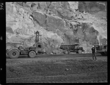 Big Creek - Mammoth Pool - Excavation on east abutment and fill operation