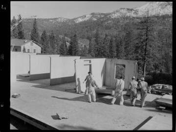 Big Creek - Mammoth Pool - Barracks construction, joined prefab panels