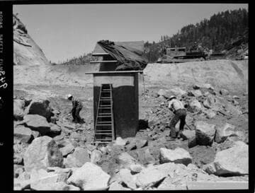 Big Creek - Mammoth Pool - Back-filling around piezometer house. Elevation 3117.5