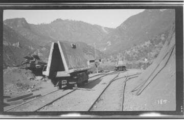 Transporting slabs by tramway in construction of Kaweah #3 Hydro Plant