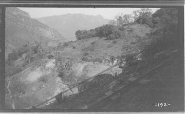 A distant view of the excavation for a reservoir at Kaweah #3 Hydro Plant
