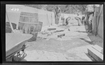 Men repairing a break in the conduit at Kaweah #3 Hydro Plant