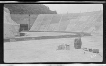 The completed regulating reservoir at Kaweah #3 Hydro Plant