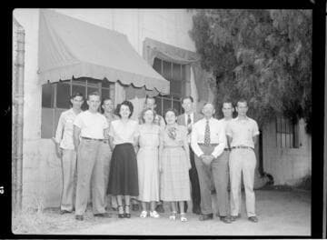 Group of employees outside office