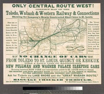 Only central route west! Correct map of the Toledo, Wabash & Western Railway & Connections