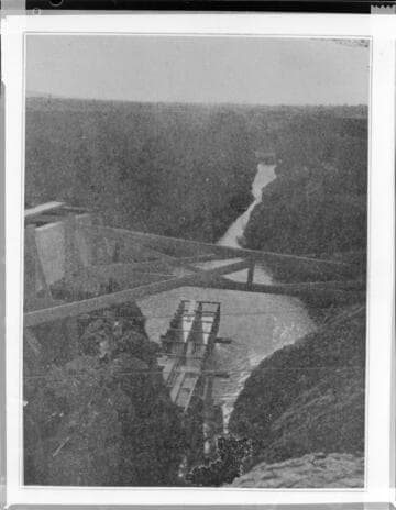 Wood construction near a river