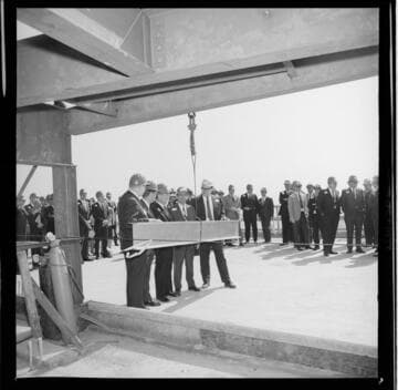 Dedication ceremony at construction of steel frame building or power plant
