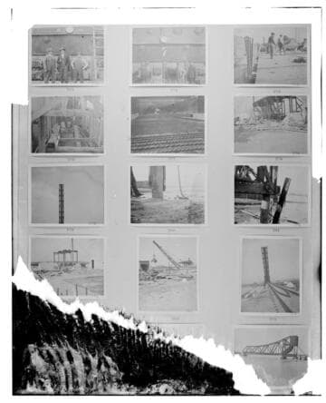 This is a multi-image negative that depicts construction at Long Beach Steam Plant. Undamaged images included on the plate are copies of original negatives: 02 - 00773; 02