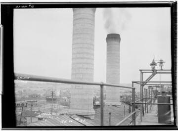 View of roof and stacks at Redondo Steam Plant