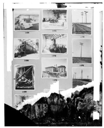 This is a multi-image negative that depicts L.B.S.P. construction, and Mr. Plante accident. Undamaged images included on the plate are copies of original negatives: 02 - 01467; 02