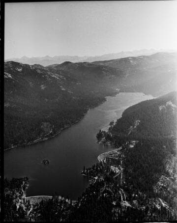 Aerial photo of Huntington Lake and the three dams