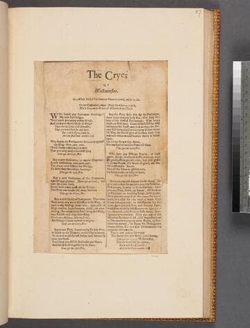 The cryes of Westminster. Or a whole pack of Parliamentary knavery opened, and set to sale. Come customers, come: pray see what you lack, her's Parliament wares of all sorts in my pack