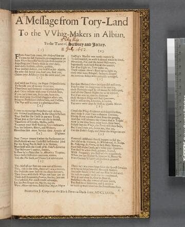 A message from Tory-land to the VVhig-makers in Albian. To the tune of, Sawney and Jockey