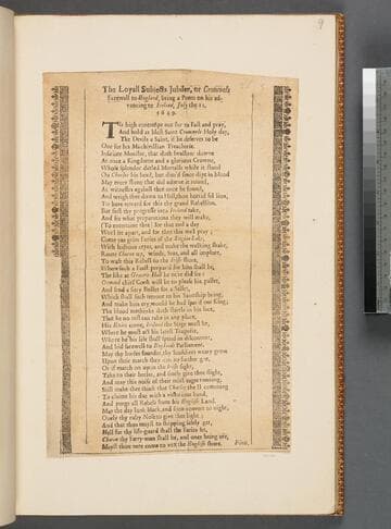 The loyall subjects jubilee, or Cromwels farewell to England, being a poem on his advancing to Ireland, July the 11. 1649