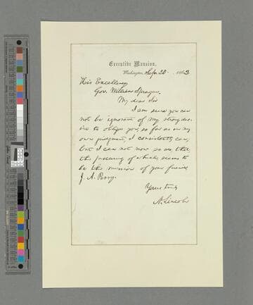 Abraham Lincoln, Washington, D.C, letter to William Sprague