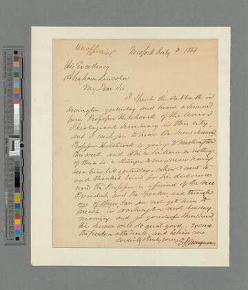 Edwin D. Morgan, New York, letter to Abraham Lincoln