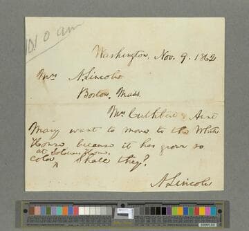 Abraham Lincoln, Washington, D.C, letter to Mary Todd Lincoln, Boston