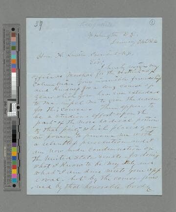 Ward Hill Lamon, Washington, D.C., letter to Abraham Lincoln