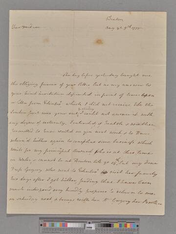 Montagu, Elizabeth (Robinson). Letter to Mrs. Cholmely