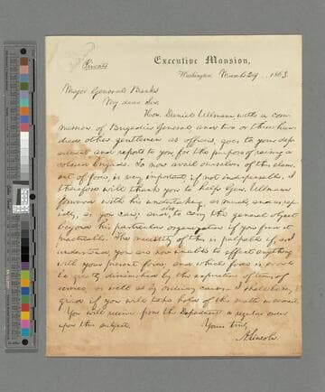 Abraham Lincoln, Washington, D.C., letter to Nathaniel Banks