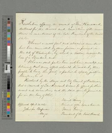 Mayor and City Council, Baltimore, Maryland, resolution offering reward