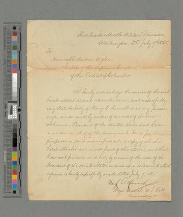 Winfield Scott Hancock, Washington, D.C., letter to Andrew Wylie