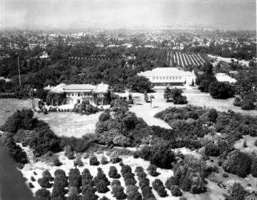 Aerial view of Huntington residence, library building, and grounds, September 1930