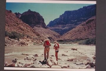 Jim Algar and Gordon Avil study the mouth of the Little Colorado for pix possibilities
