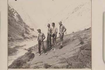 Oarsmen of the Nevills party in the Hell's Canyon at Eagle Bar:  Nevills, Walker, Frost and Marston