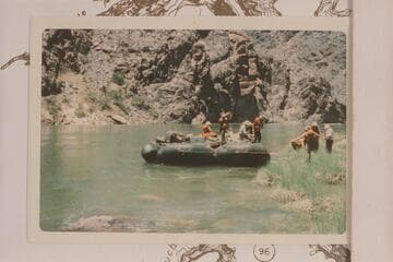 Church group with their inflated rig at Crystal Rapid.  Note asymmetrical arrangement of flotation