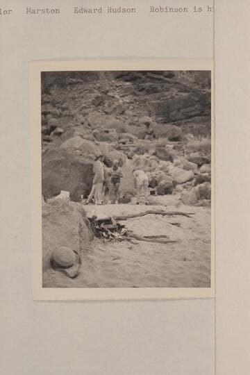 Crew of the "Esmeralda II":  Taylor, Marston, Edward Hudson and Robinson is hidden.  First camp on beach at right bank at Mile 19