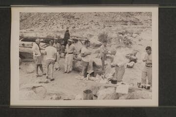 Crew in camp at head of Soap Creek Rapid:  Masland, Taylor, Marston, Sanderson, Marston, Beer, Desloge and Cutler