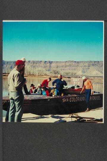 Loading the "Major Powell" with crew and Sportyaks.  Boat ramp of Moab