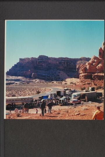 Disney motor equipment at Park Ave., Arches National Monument; lunch layout at lower center