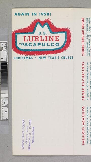 Again in 1958! S. S. Lurline to Acapulco Christmas - New Year's cruise