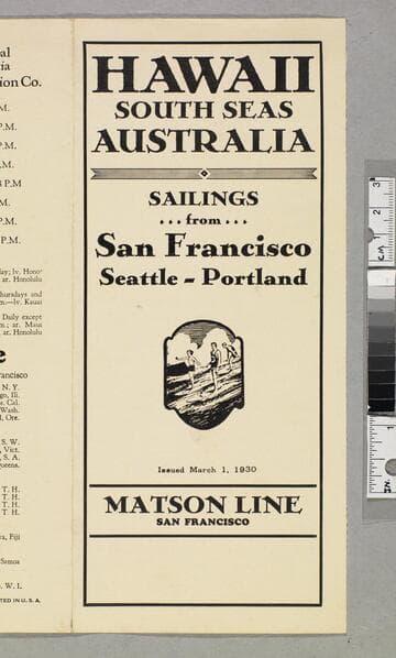 Hawaii - South Seas - Australia : sailings from San Francisco - Seattle - Portland