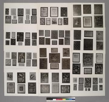 Two envelopes of "proof sheets" of photographed examples of student art work