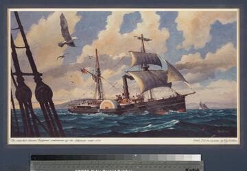 The sidewheel steamer California southbound off the California Coast, 1850