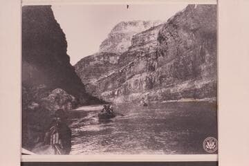 The three boats in upper Marble Canyon.  Steersman in foreground is probably McDonald