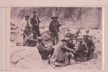 Pathe-Bray crew at Granite Falls.  Seated at left is Denver Brandon.  John Boles is seated at rear and center