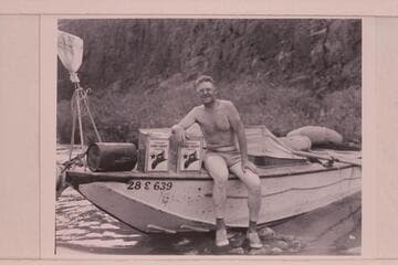 "Ed" Hudson and his motorboat "Esmeralda II."  Tapeats Creek