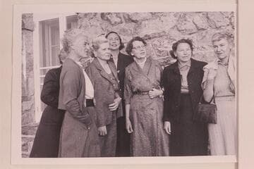The ladies at King's Gap.  Gin Masland is hiding behind Mary Abbott, Nancy Doerr, Evie Mull, Anne S. Burchard, Mrs. W. C. Darrah and Margaret Marston