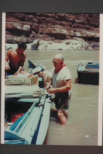 Re-stowing the boats.  Buzz Belknap and Bill Clawson.  Above Boulder Narrows